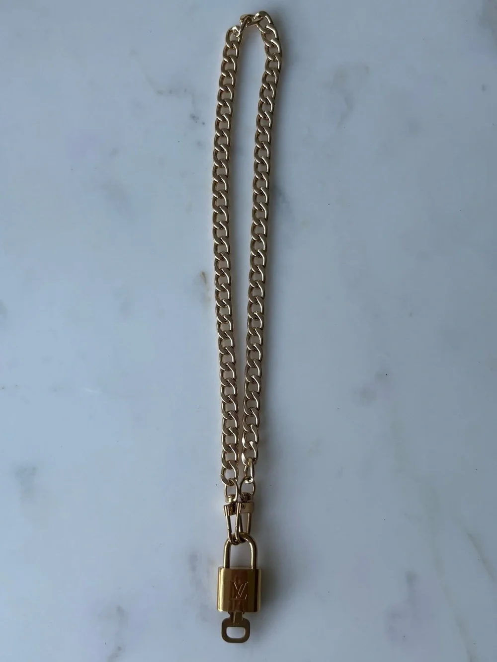 Louis Vuitton Very Shiny Gold-Tone Padlock Authentic on  Chain Necklace